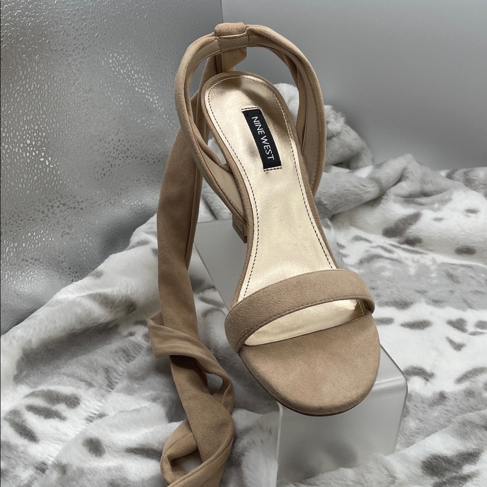 Nine West Taupe Wrap-Ankle Suede Heels